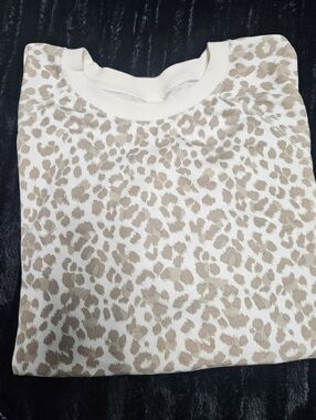 Beige Leopard Print Crewneck Sweatsuit